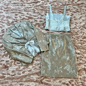 Kay Unger New York Light Blue Satin Top, Pencil Skirt & Blazer Set Size 8